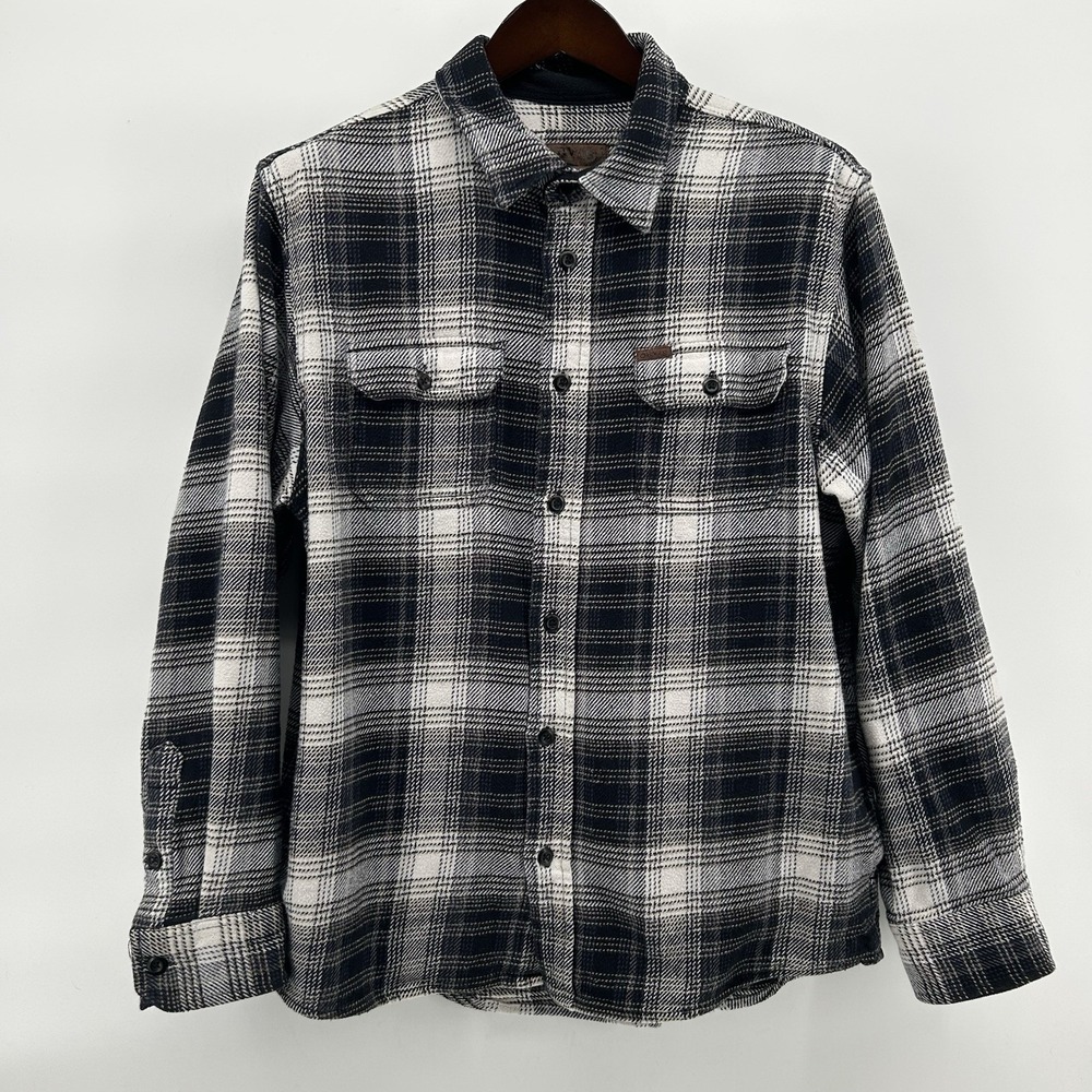 Orvis Classic Collection Mens XL Navy White Plaid Twill Shacket Shirt Jacket